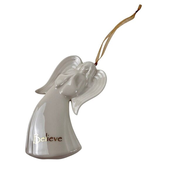 Gund Gifts Other - Gund Gifts Believe Angel Ornament Porcelain White Gold Writing Christmas Holiday
